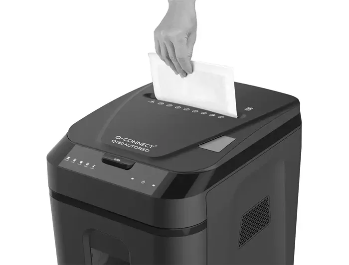 Q-connect Destructora de documentos Corte Transversal P-4 Capacidad 180 Hojas Auto / 10 H Manual Grapas Clips Tarjetas