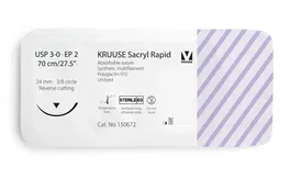 Kruuse Sutura Sacryl Rapid Undyed 3-0 70 cm Aguja 24 mm 3-8 Trian - 12 Unidades