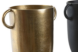 DKD Home Decor Jarrón de Aluminio 25x18x41 cm (Pack de 2) en Negro y Dorado