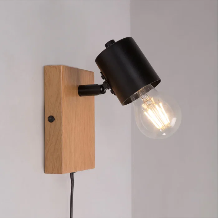 Sato Aplique de Pared SKD-W1022 Madera y Metal Luz de Lectura Bombilla E27