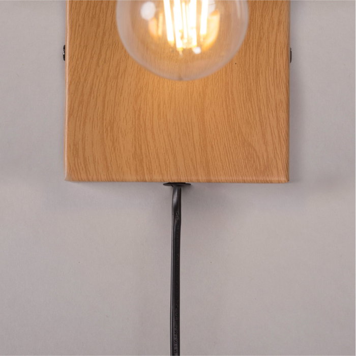 Sato Aplique de Pared Madera y Metal con Bombilla LED E27, SKD-W1022 para Dormitorio y Salón