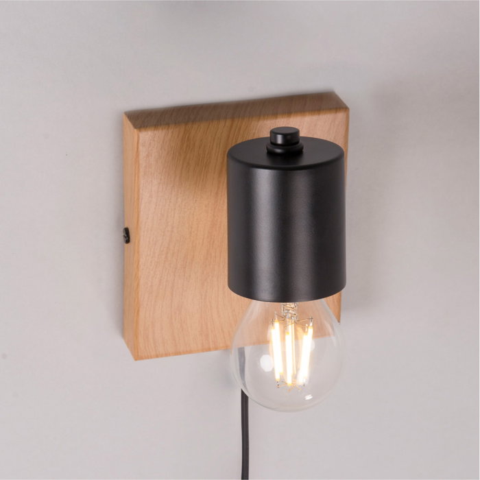 Sato Aplique de Pared Madera y Metal con Bombilla LED E27, SKD-W1022 para Dormitorio y Salón