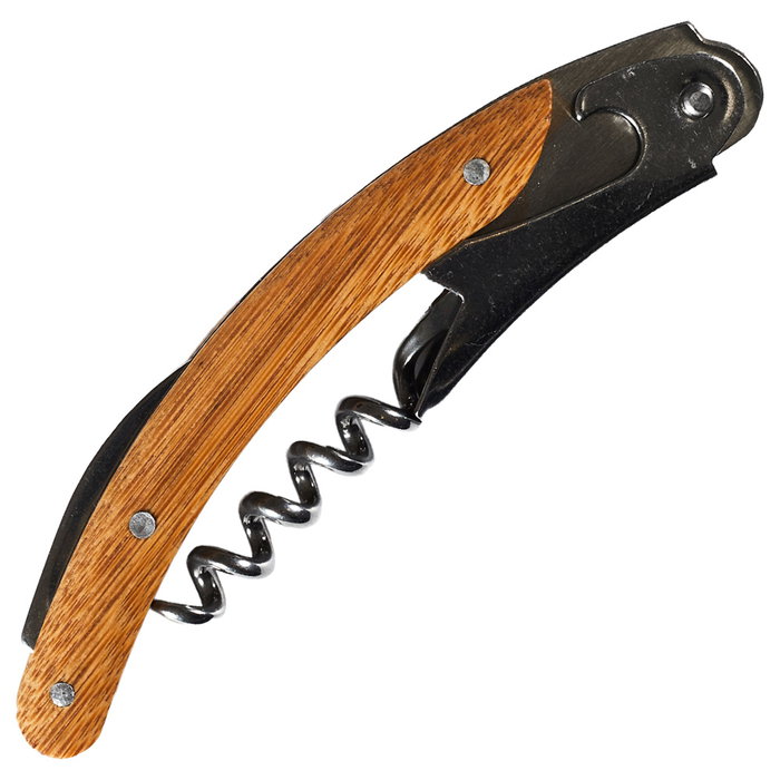 Cook Concept Sacacorchos De Acacia Cocktail Lounge Doble Gatillo Con Cuchillo Descapsulador Y Abridor De Botellas De Chapa Acero Inoxidable Y Hierro