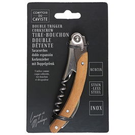 Cook Concept Sacacorchos De Acacia Cocktail Lounge Doble Gatillo Con Cuchillo Descapsulador Y Abridor De Botellas De Chapa Acero Inoxidable Y Hierro