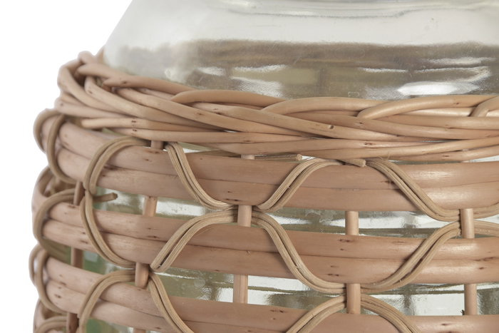 DKD Home Decor Jarrón de Cristal y Mimbre Natural Verde y Marrón