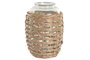 DKD Home Decor Jarrón de Cristal y Mimbre Natural Verde y Marrón
