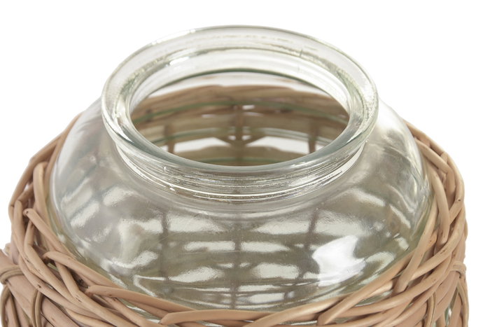 DKD Home Decor Jarrón de Cristal y Mimbre Natural Verde y Marrón