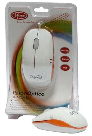 3free Ratón USB Óptico 3F-MCM101/WO, 800 DPI, Mini, Blanco y Naranja