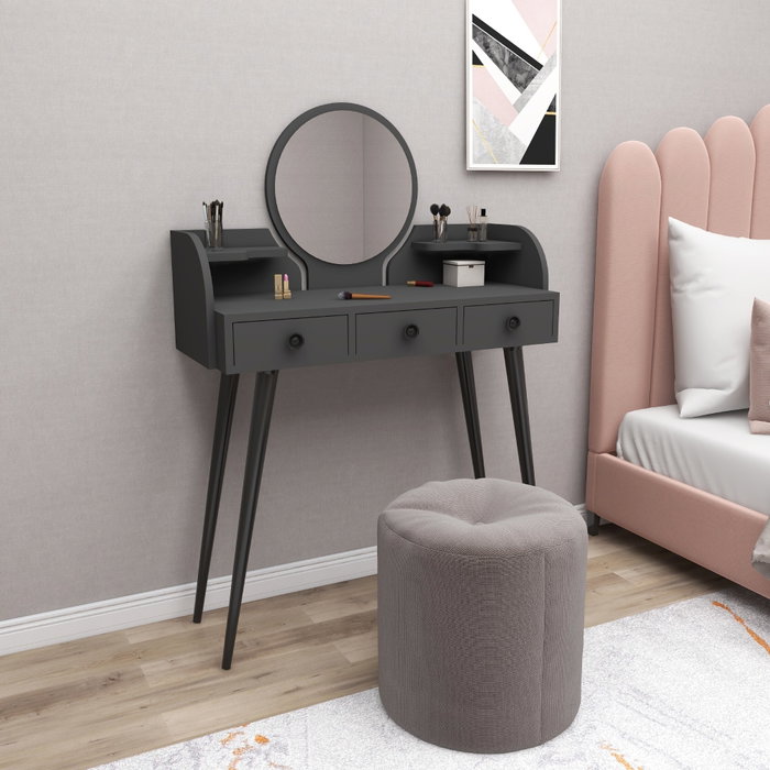 Hanah Home Elegans - Anthracite Mesa de Maquillaje Antracita 93.6 cm Ancho x 133.6 cm Alto x 37 cm Fondo