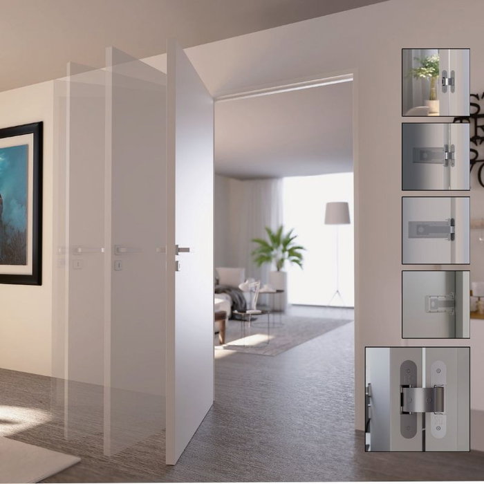 KOBLENZ Bisagra Oculta Kiker para Puertas Batientes - Apertura 90°, Diseño Invisible y Acabado Cromo Satinado