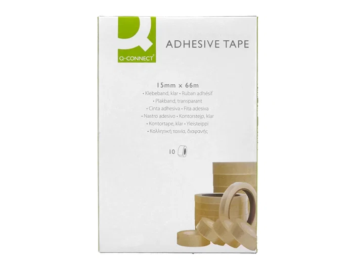 Q-connect Cinta Adhesiva Transparente de 66 m x 15 mm para Embalaje, Uso General, Resistente y Fácil de Cortar - Rollo 66 Metros Q-connect Cinta Adhesiva Transparente de 66 m x 15 mm para Embalaje, Uso General, Resistente y Fácil de Cortar - Rollo 66 Metros