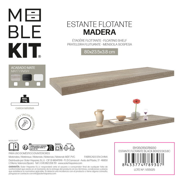 Moblekit Estante Flotante Black 80x23.5x3.8 cm Moblekit Estante Flotante Black 80x23.5x3.8 cm