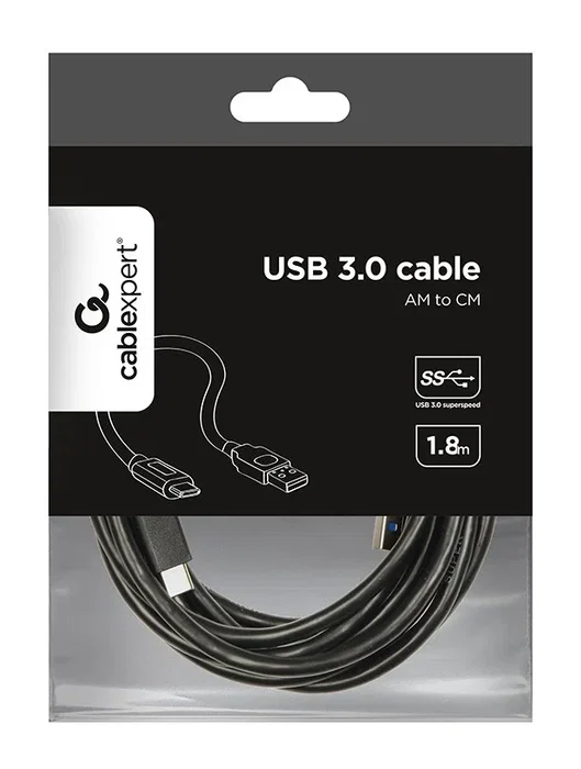 Gembird CCP-USB3, AMCM-6 Cable USB 3.2 Gen 1 USB A a USB C de 1.8 m, Negro - Transmisión de Datos hasta 600 MBps, Carga Rápida 3A/36W, Contactos Chapados en Oro