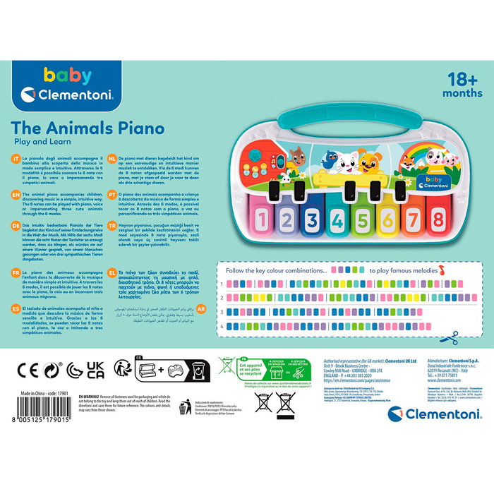 Clementoni Piano De Los Animales 17901 - Piano Musical Educativo con 3 Modos de Juego para Bebés +18 Meses