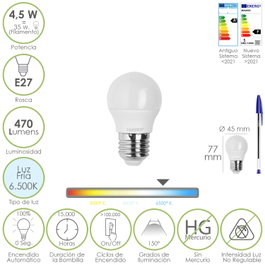 MAURER Bombilla LED Esférica E27 4.5W 6500K