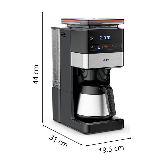 Krups KT8428 Cafetera de Filtro Grind Aroma XL Thermo, Molinillo Integrado para Granos de Café, Capacidad 1.25L, 15 Tazas, 1000W, Negro, Control Táctil