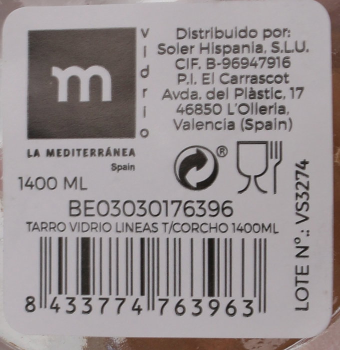 La Mediterranea Tarro de Vidrio con Líneas y Tapa de Corcho, 1400 ml (12 Unidades) inevitablemente