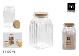 La Mediterranea Tarro de Vidrio con Líneas y Tapa de Corcho, 1400 ml (12 Unidades) inevitablemente