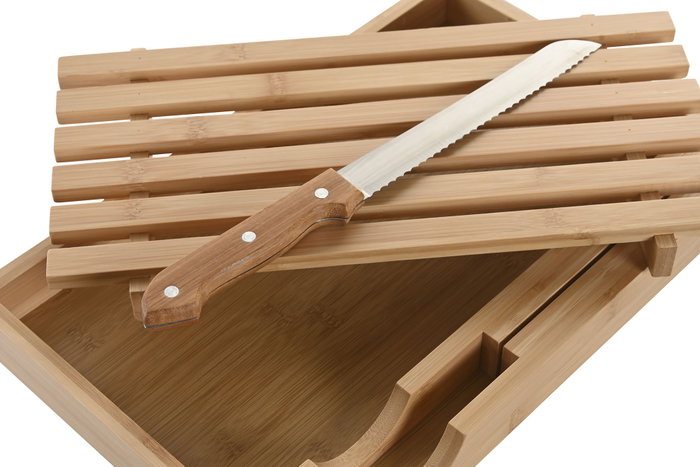 DKD Home Decor Tabla Cortar Bambú y Acero Inoxidable Natural Set 2 Piezas 24.5 x 3.8 x 38 cm