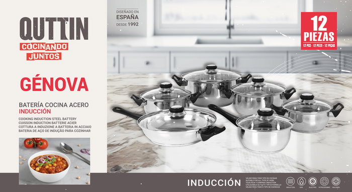 Quttin Batería Cocina 12 Piezas Acero Inducción Genova (2 Unidades)