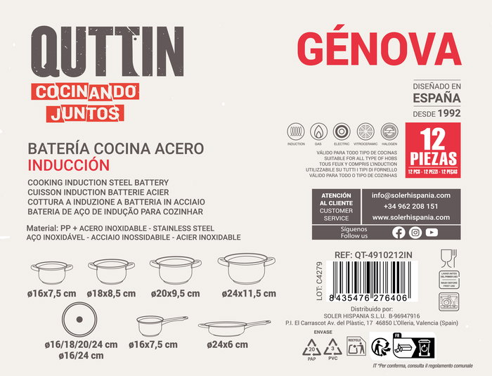 Quttin Batería Cocina 12 Piezas Acero Inducción Genova (2 Unidades)