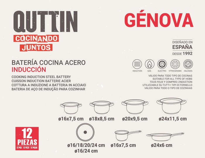 Quttin Batería Cocina 12 Piezas Acero Inducción Genova (2 Unidades)