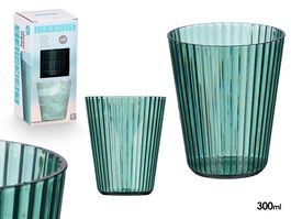 Leknes Vaso Rayas Verde 300 ml, Plástico (PS), Diámetro 8.3 cm x Alto 10 cm (Set de 24)