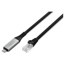Digitus Cable Ethernet USB 3.2 a RJ45 Cat6a S/FTP 2 m Negro - Conector Macho, Plug and Play, 1 Gbit/s