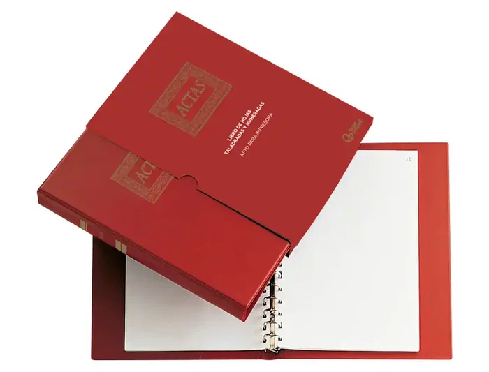 Liderpapel Libro de Actas DIN A4 con 30 Anillas, 100 Hojas Movibles Taladradas y Numeradas, Color Burdeos