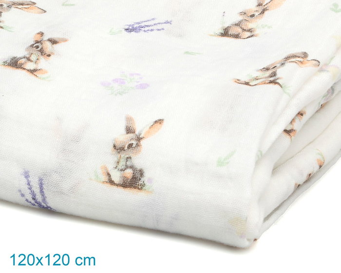 KioKids Muselina Conejitos Colección Honey Color Lavanda 120x120 cm KioKids Muselina Conejitos Colección Honey Color Lavanda 120x120 cm