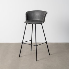 Taburete Negro Metal / Simil Piel 44,50 X 48,50 X 93,50 cm (Set de 2)