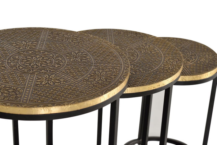 GINER Y COLOMER - Lote de 3 Mesas Nido Base Metal Negro Tapa Bronce Dorado