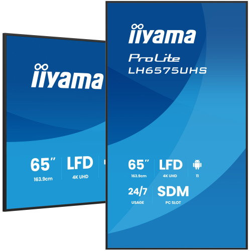 Iiyama LH6575UHS-B1AG Monitor 65" UHD 4K 3840x2160 IPS Panel Operación 24/7 500cd/m2 Landscape Portrait Señalización Digital