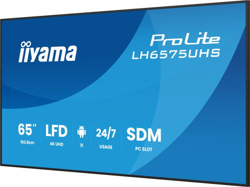 Iiyama LH6575UHS-B1AG Monitor 65" UHD 4K 3840x2160 IPS Panel Operación 24/7 500cd/m2 Landscape Portrait Señalización Digital