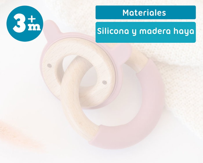 KioKids Mordedor Conejo Madera y Silicona Rosa +3 Meses