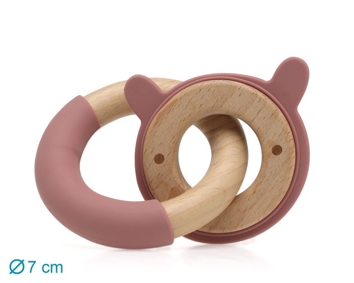 KioKids Mordedor Conejo Madera y Silicona Rosa +3 Meses