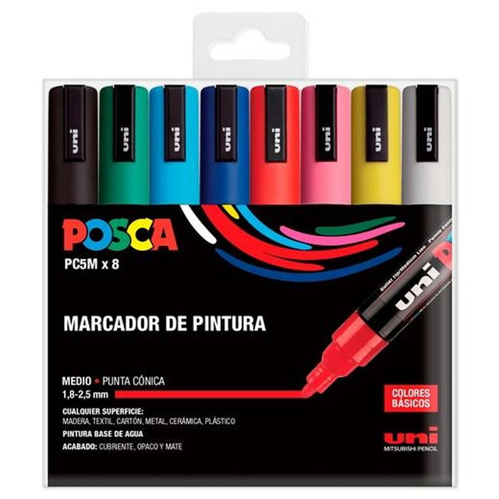 POSCA Estuche de Rotuladores PC-5M Basic Colores Surtidos, 8 Unidades