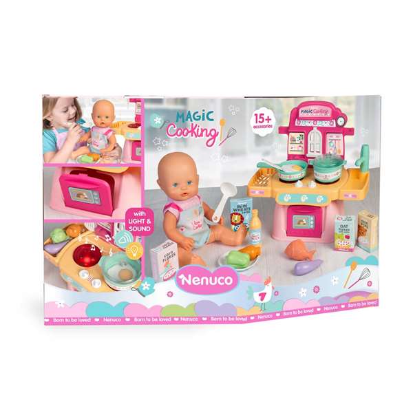 Famosa Nenuco Muñeco Cocinita Mágica con 10 Accesorios, 30 cm
