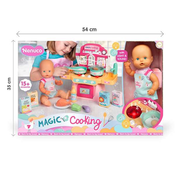 Famosa Nenuco Muñeco Cocinita Mágica con 10 Accesorios, 30 cm