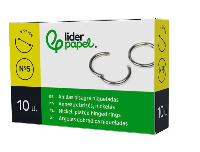 Liderpapel Anilla Bisagra Niquelada N.5 Diametro 51 mm Caja 10 Unidades