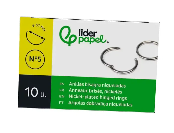 Liderpapel Anilla Bisagra Niquelada N.5 Diametro 51 mm Caja 10 Unidades