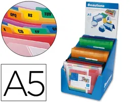 Liderpapel Carpeta Clasificadora Fuelle Polipropileno A5 Expositor 12 Unidades Colores Surtidos