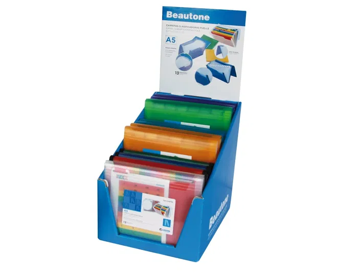 Liderpapel Carpeta Clasificadora Fuelle Polipropileno A5 Expositor 12 Unidades Colores Surtidos