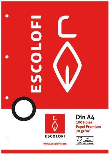 Recambio Escolofi A4 100H 70Gr 4 Taladros Milimetrado 2X2X16 Recambio Escolofi A4 100H 70Gr 4 Taladros Milimetrado 2X2X16