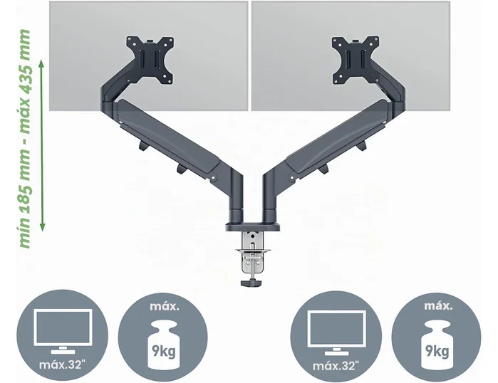 Leitz Brazo para Monitor Dual Ergo Space Saving Gris Oscuro