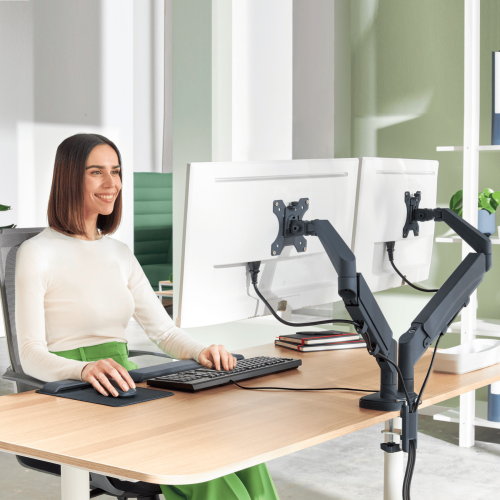 Leitz Brazo para Monitor Dual Ergo Spacesaving 65370089 Gris Oscuro para 2 Pantallas hasta 32" con Ajuste de Altura