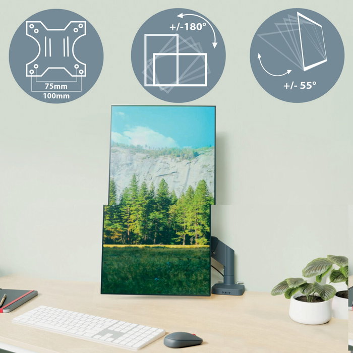Leitz Brazo para Monitor Dual Ergo Space Saving Gris Oscuro