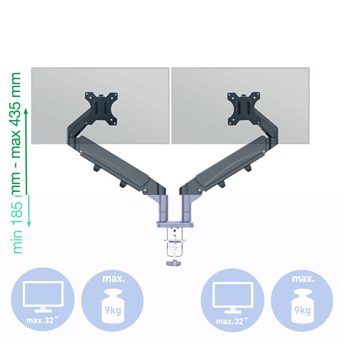Leitz Brazo para Monitor Dual Ergo Space Saving Gris Oscuro