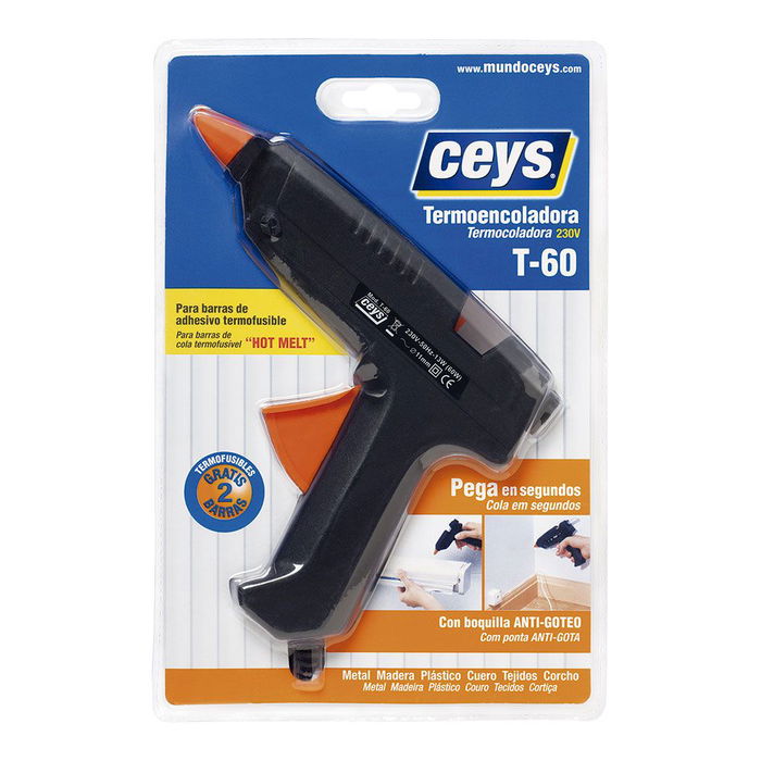 Ceys Pistola Termofusible T-60 para Barras de Ø11 mm con Boquilla Anti-goteo Ceys Pistola Termofusible T-60 para Barras de Ø11 mm con Boquilla Anti-goteo