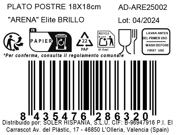 Inde Plato Postre Arena 18x18 cm Elite Brillo (12 Unidades)